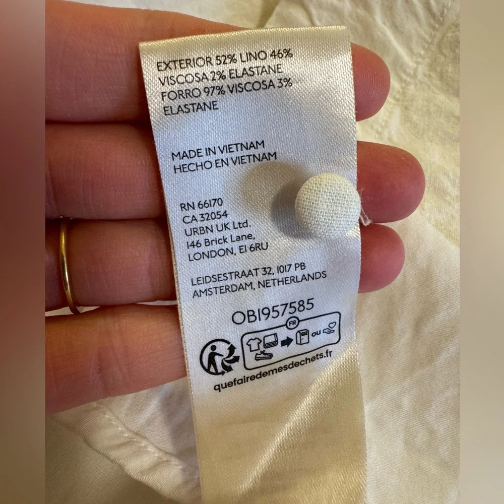 Maeve Anthropologie Puff-Sleeve Corset Linen Midi Dress - White Size Large - Picture 13 of 16